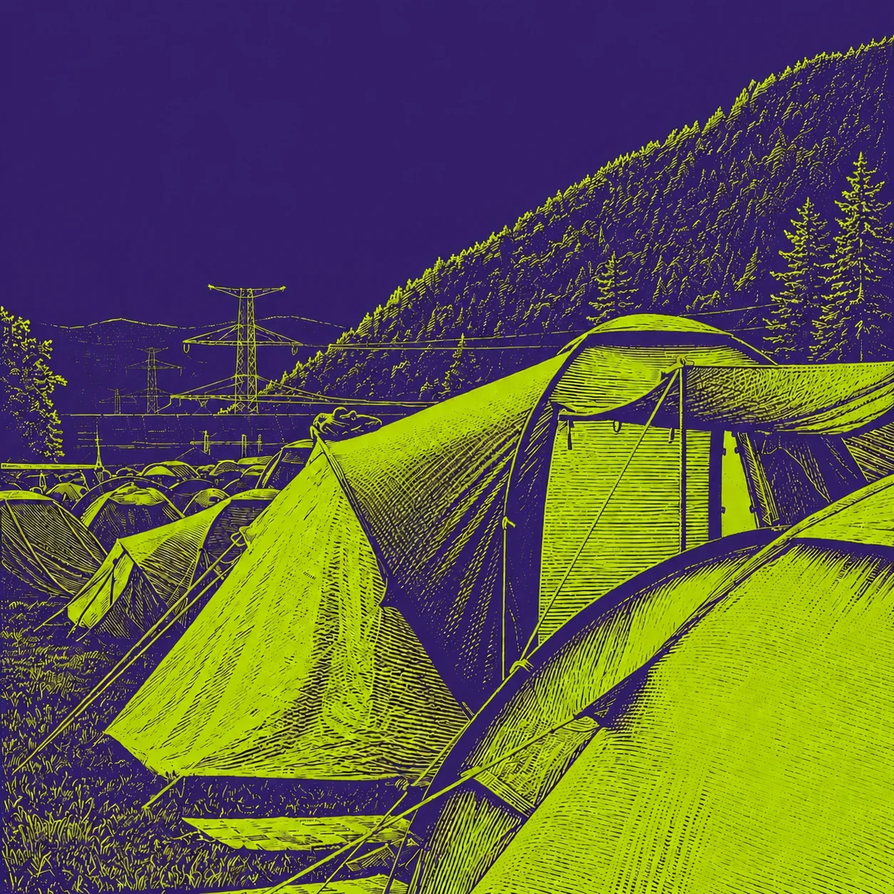 MUSE Festival camping with neon lighting